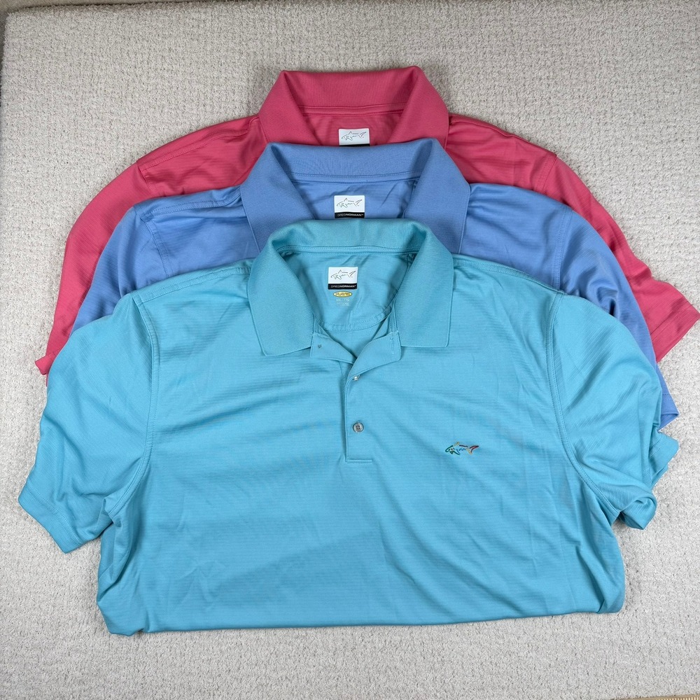 Greg Norman Mens 3 Lot Play Dry Performance Golf Polo XXL Baby Blu Lt Blu Salmon